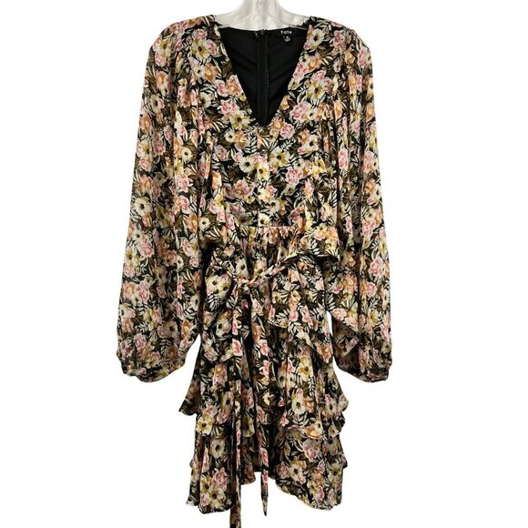 Fate Womens Floral Tiered Ruffle Dress Long Dolman Sleeve Belted Size Small - Picture 1 of 8